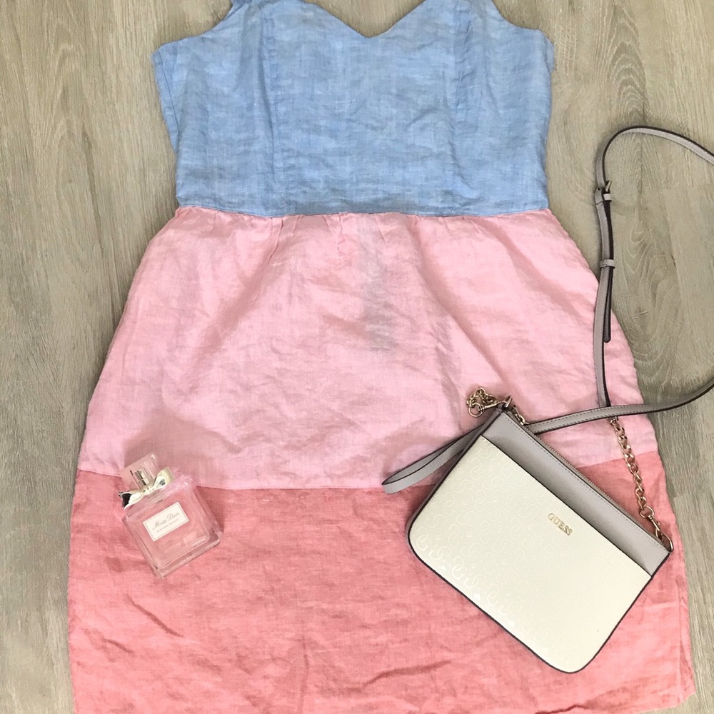 sleeveless dress pink and blue